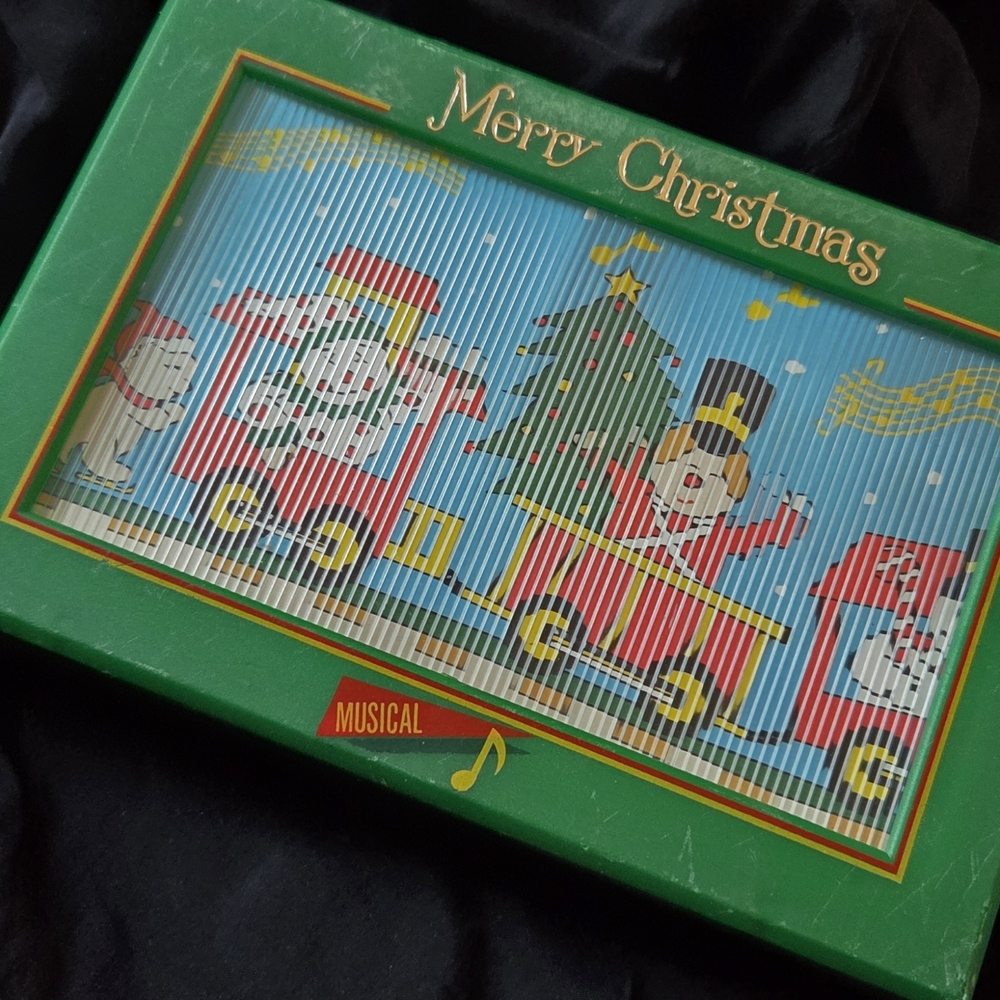 Vintage Merry Christmas Musical Box - Green Holiday Train Still Works!